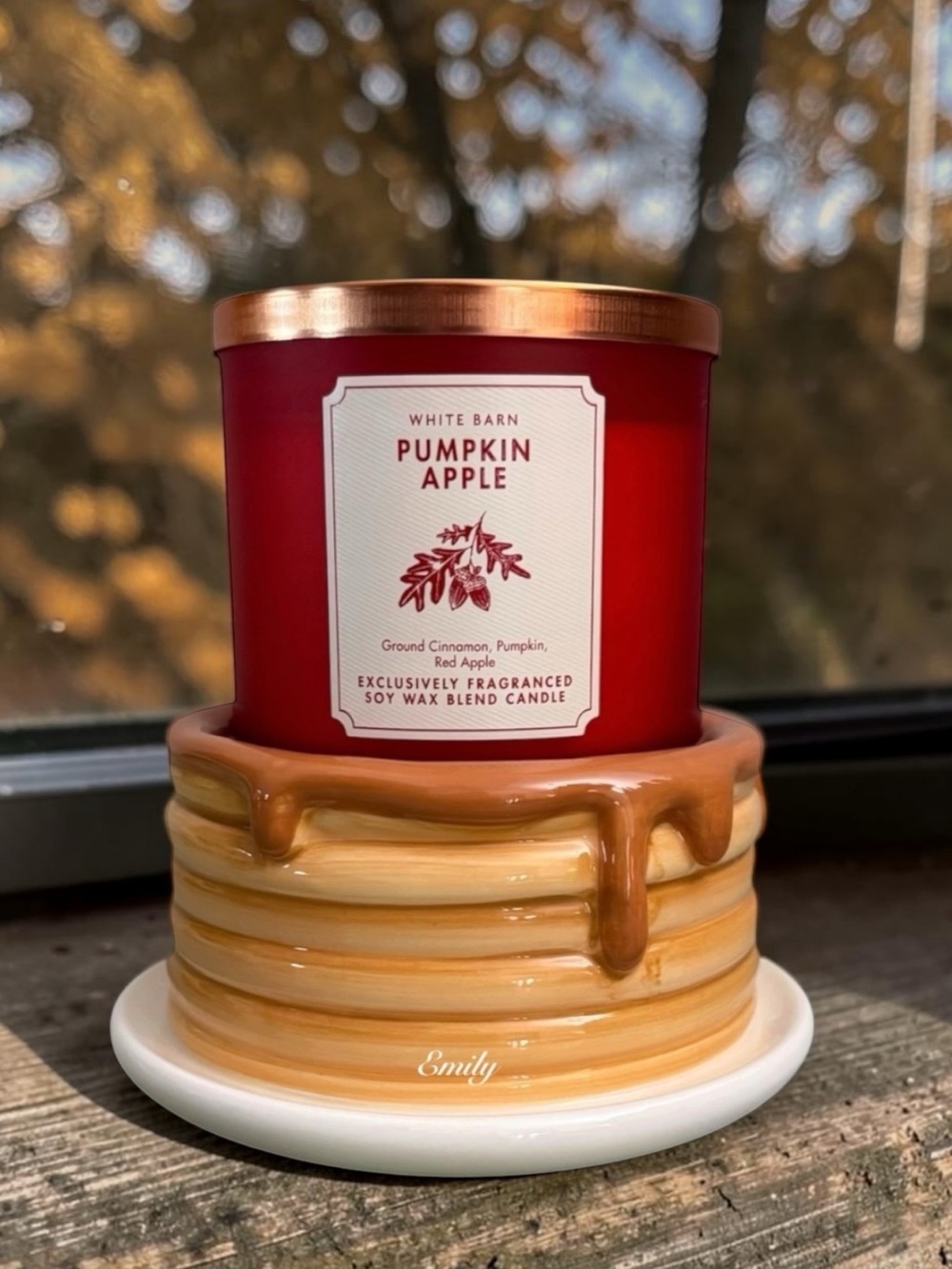 Bath & Body Works PANCAKE STACK 3-Wick Candle Holder PUMPKIN APPLE Set